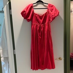 Elegant Red Puff Sleeve Dress